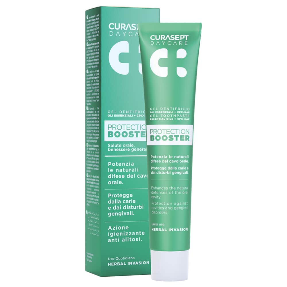 toothpaste and pack Curasept Daycare Protection Booster herbal flavour